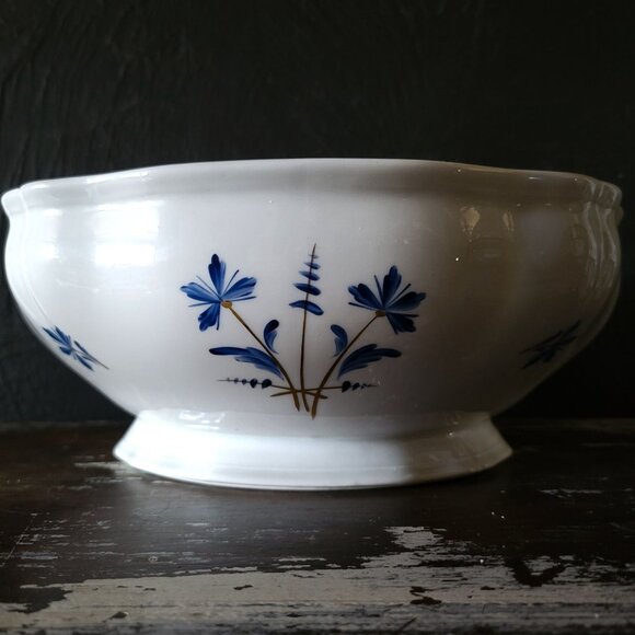 Large Antique Limoges Bowl Hand-Painted Cornflowers, J. Garfinckel Washington DC - Picture 1 of 7